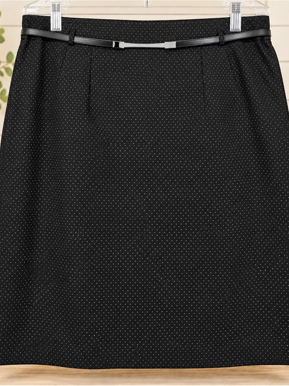 NWT Amanda & Chelsea Black Midi Skirt with White Polka Dots Belted Plus 20W